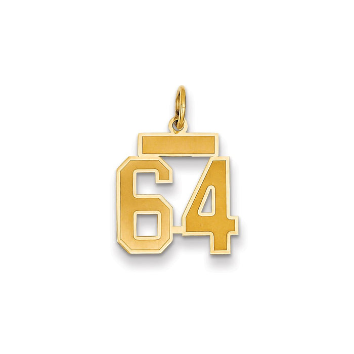 Million Charms 14K Yellow Gold Themed Small Satin Number 64 Charm