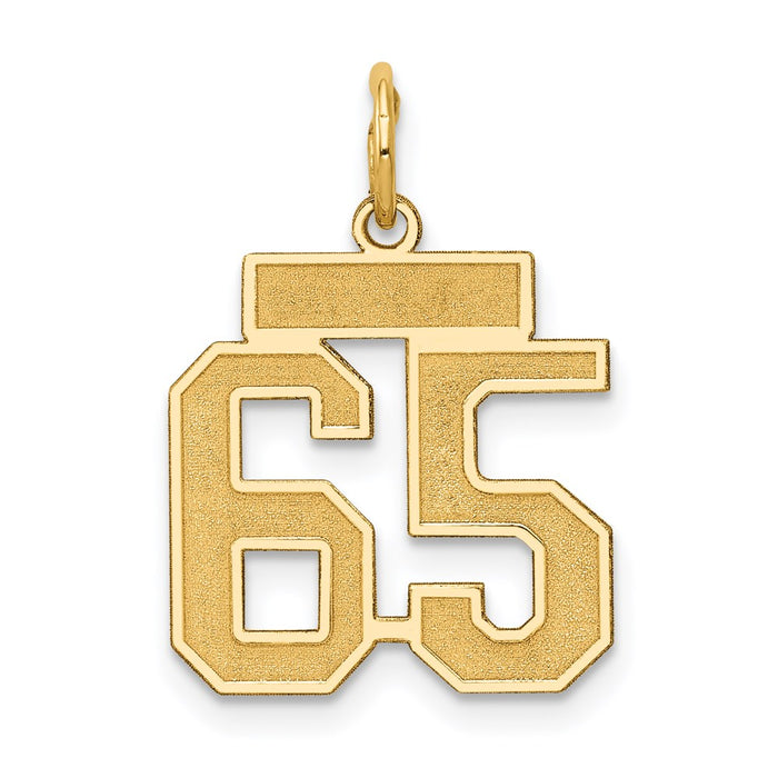 Million Charms 14K Yellow Gold Themed Small Satin Number 65 Charm