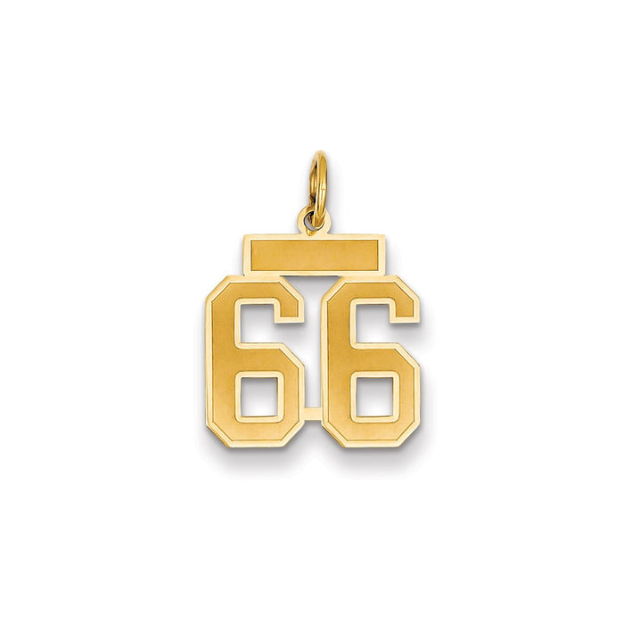 Million Charms 14K Yellow Gold Themed Small Satin Number 66 Charm