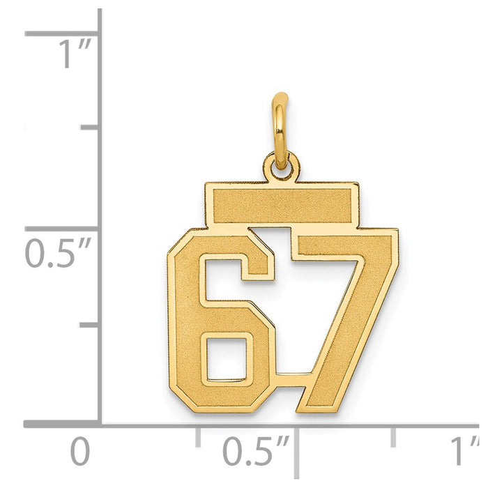 Million Charms 14K Yellow Gold Themed Small Satin Number 67 Charm