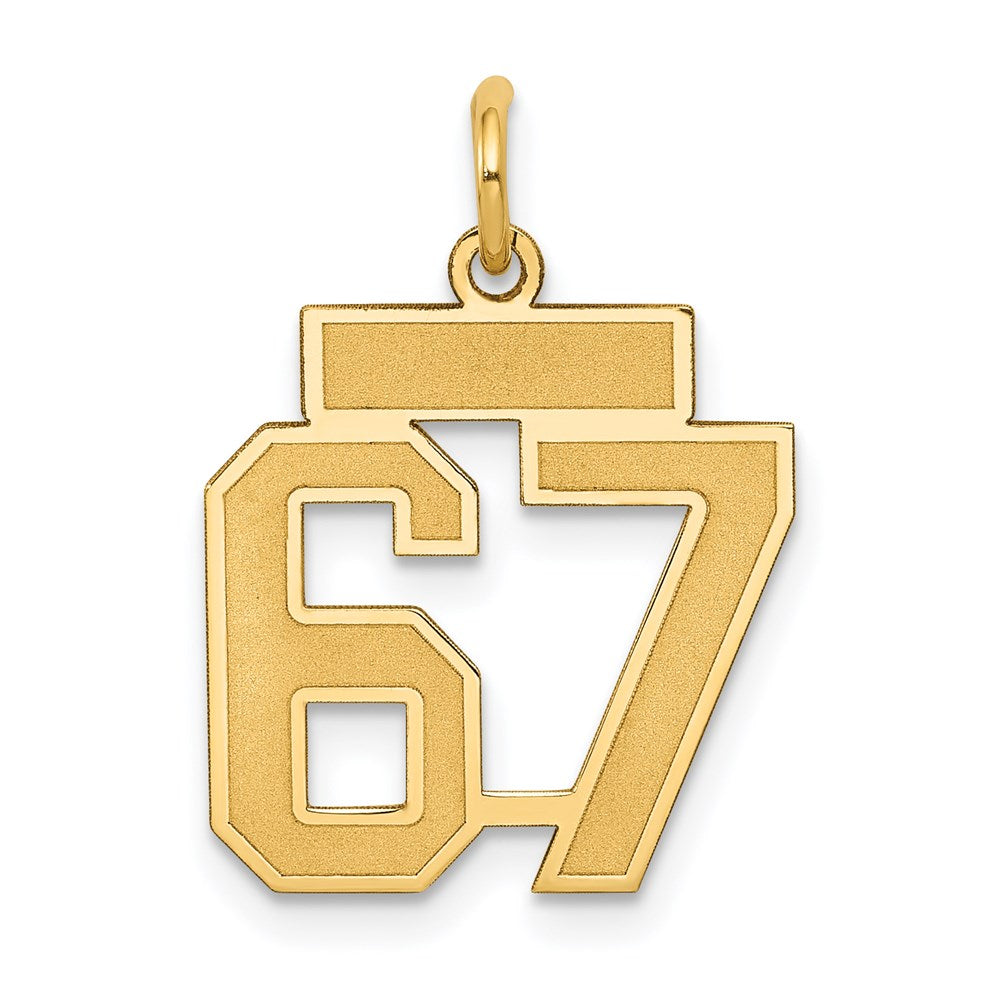 Million Charms 14K Yellow Gold Themed Small Satin Number 67 Charm