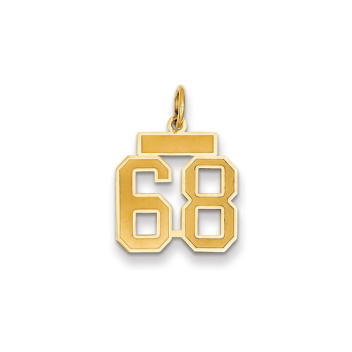 Million Charms 14K Yellow Gold Themed Small Satin Number 68 Charm