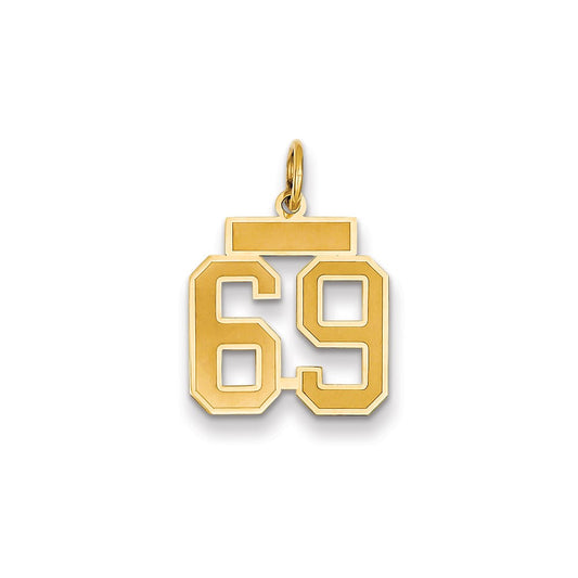 Million Charms 14K Yellow Gold Themed Small Satin Number 69 Charm