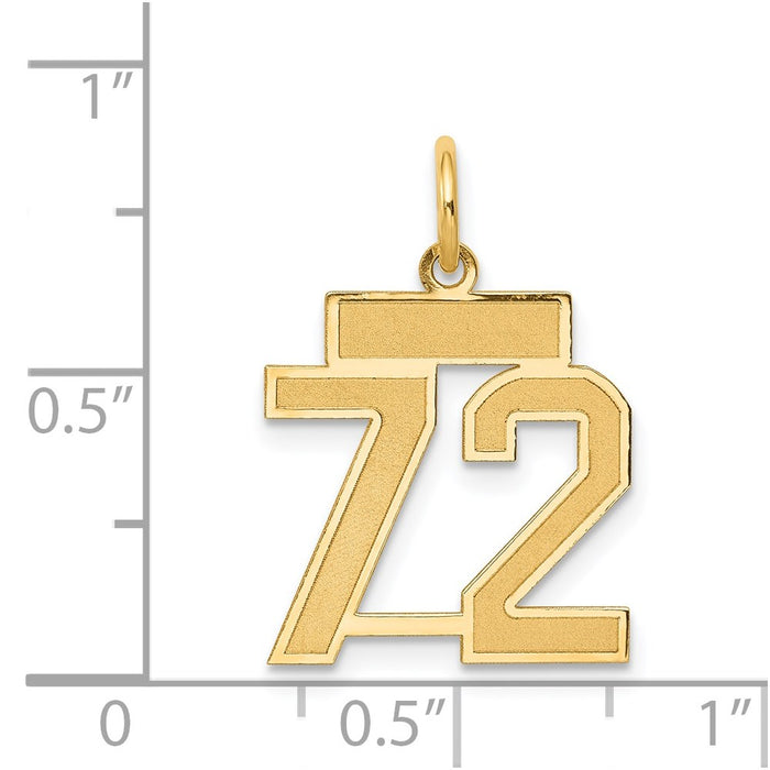 Million Charms 14K Yellow Gold Themed Small Satin Number 72 Charm