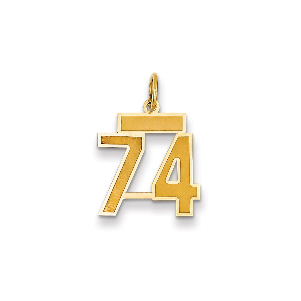 Million Charms 14K Yellow Gold Themed Small Satin Number 74 Charm
