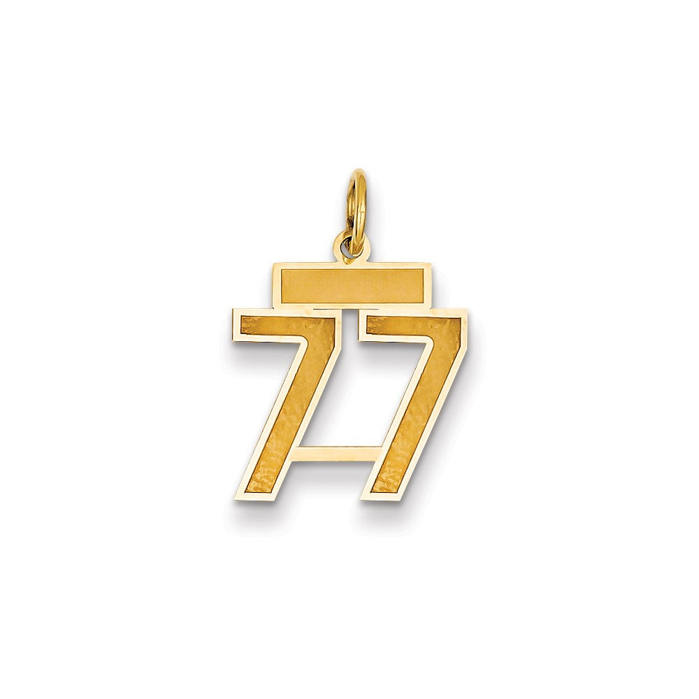 Million Charms 14K Yellow Gold Themed Small Satin Number 77 Charm