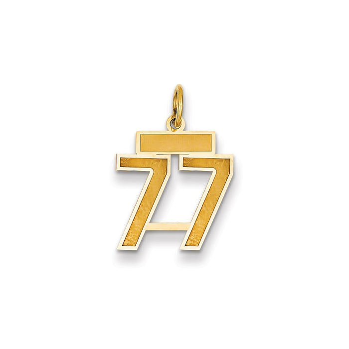 Million Charms 14K Yellow Gold Themed Small Satin Number 77 Charm