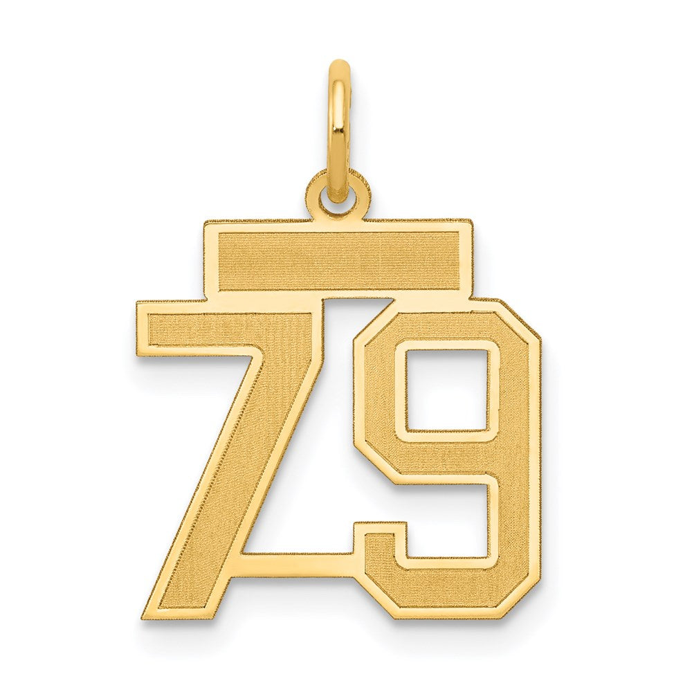Million Charms 14K Yellow Gold Themed Small Satin Number 79 Charm