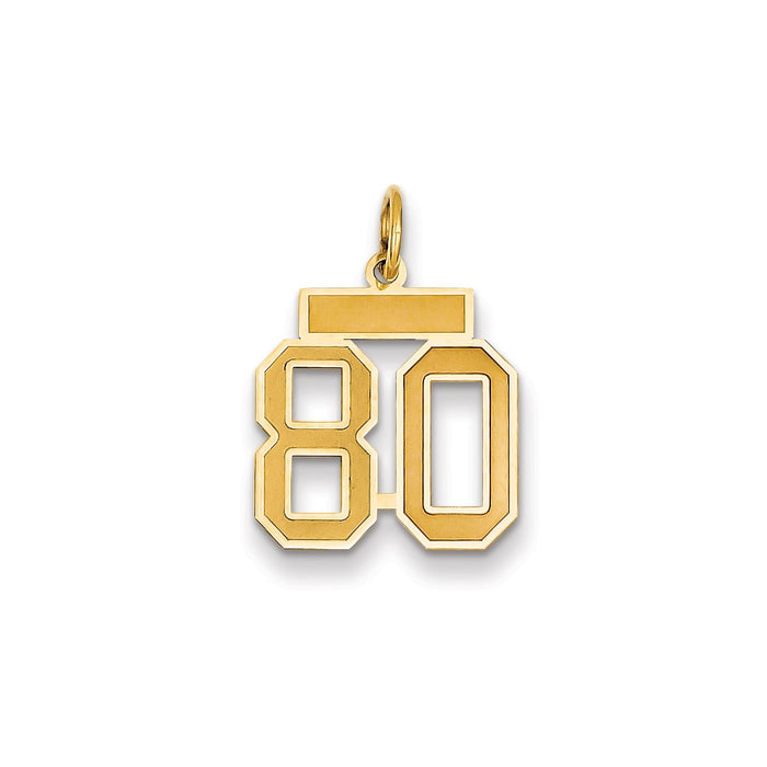 Million Charms 14K Yellow Gold Themed Small Satin Number 80 Charm