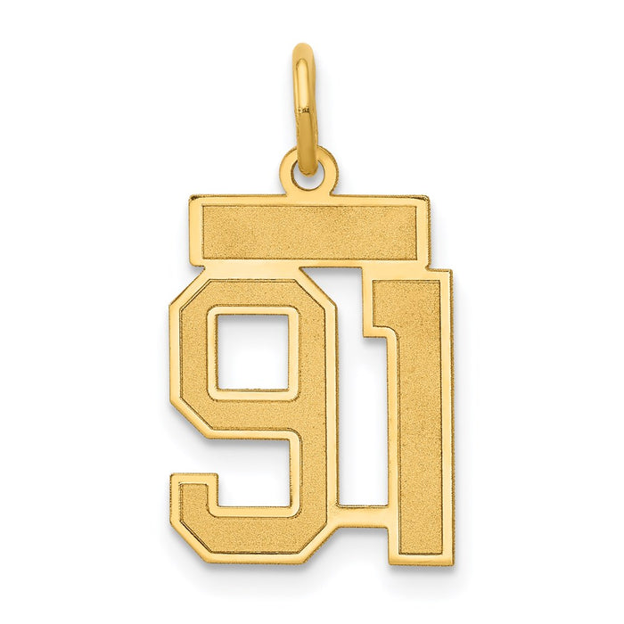 Million Charms 14K Yellow Gold Themed Small Satin Number 91 Charm