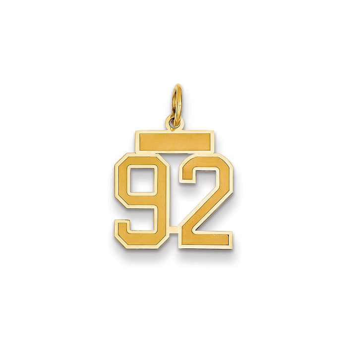 Million Charms 14K Yellow Gold Themed Small Satin Number 92 Charm