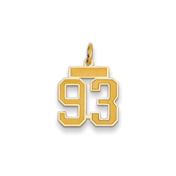 Million Charms 14K Yellow Gold Themed Small Satin Number 93 Charm