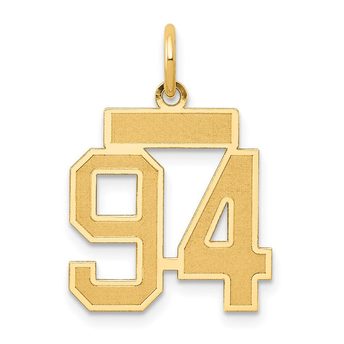Million Charms 14K Yellow Gold Themed Small Satin Number 94 Charm