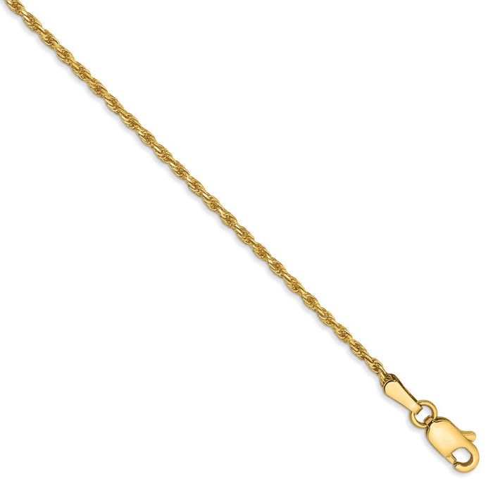 Million Charms 14k Yellow Gold 1.3mm Solid Diamond-Cut Machine-Made with Lobster Rope Chain, Chain Length: 6 inches