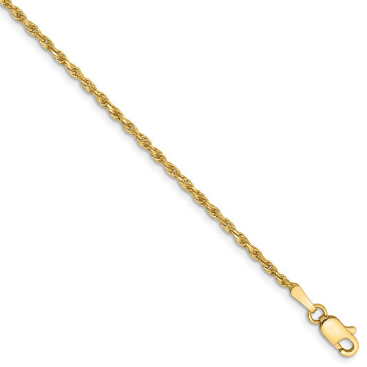 Million Charms 14k Yellow Gold 1.6mm Solid Diamond-Cut Machine-Made with Lobster Rope Chain, Chain Length: 8 inches