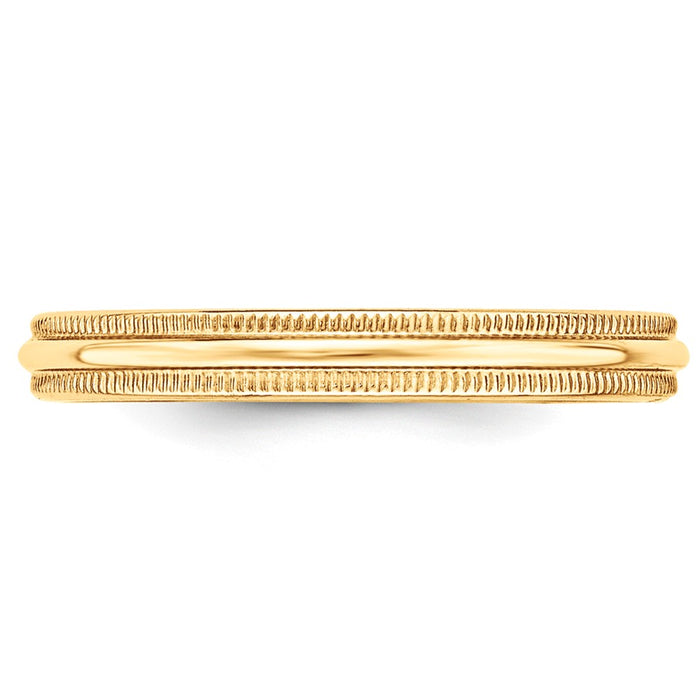 14k Yellow Gold 3mm Milgrain Half-Round Wedding Band, Size: 4
