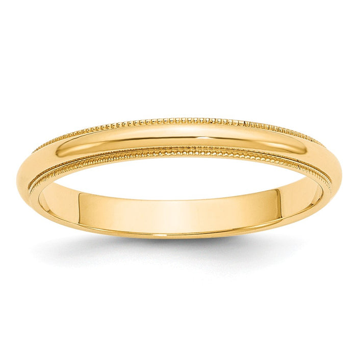 14k Yellow Gold 3mm Milgrain Half-Round Wedding Band, Size: 6.5