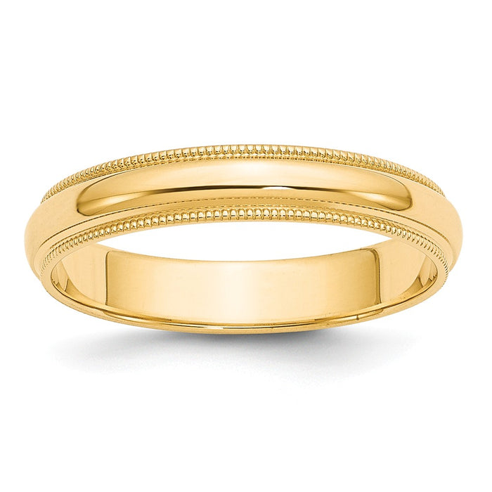 14k Yellow Gold 4mm Milgrain Half-Round Wedding Band, Size: 8.5