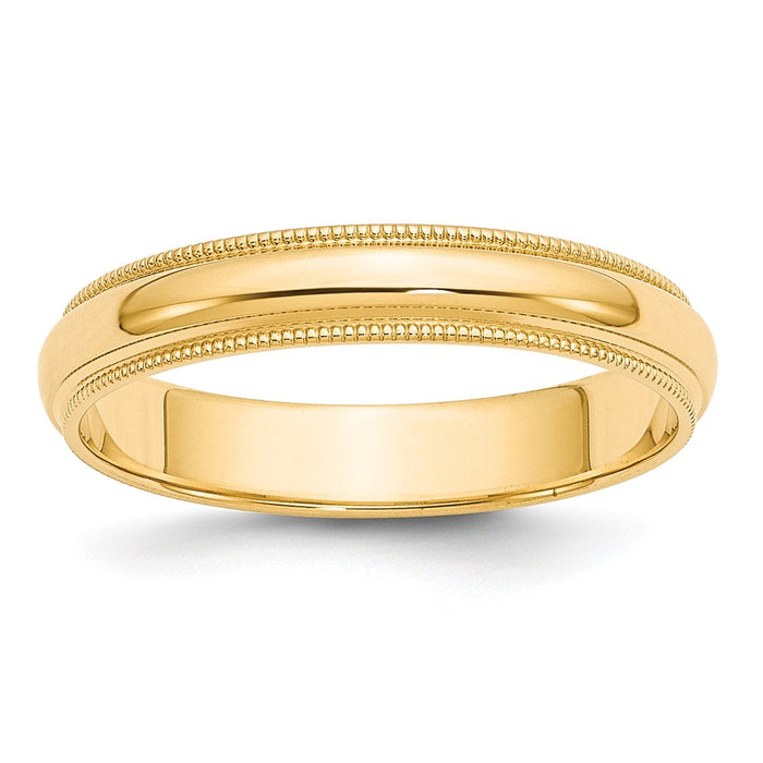 14k Yellow Gold 4mm Milgrain Half-Round Wedding Band, Size: 4