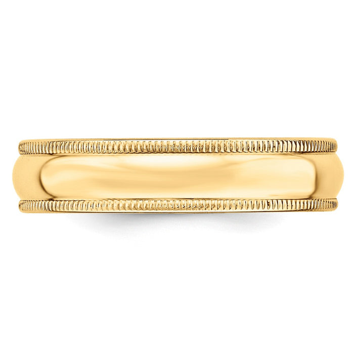 14k Yellow Gold 5mm Milgrain Half-Round Wedding Band, Size: 5