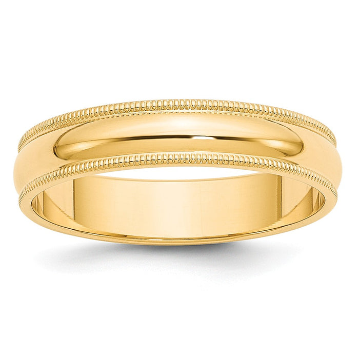 14k Yellow Gold 5mm Milgrain Half-Round Wedding Band, Size: 4