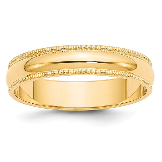 14k Yellow Gold 5mm Milgrain Half-Round Wedding Band, Size: 4.5