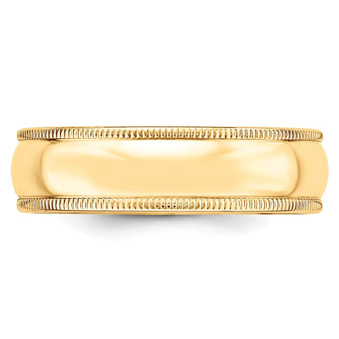 14k Yellow Gold 6mm Milgrain Half-Round Wedding Band, Size: 4