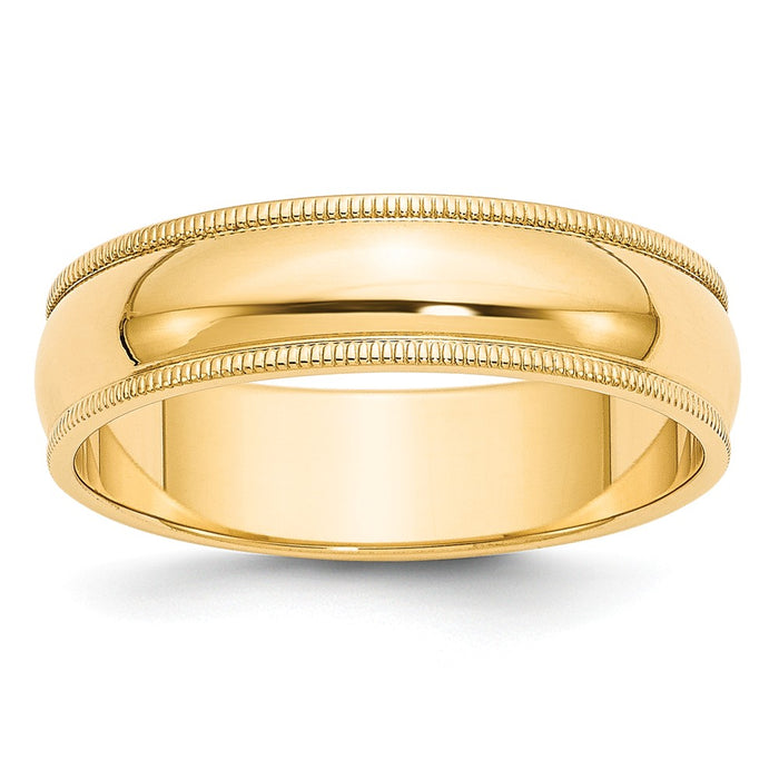 14k Yellow Gold 6mm Milgrain Half-Round Wedding Band, Size: 6