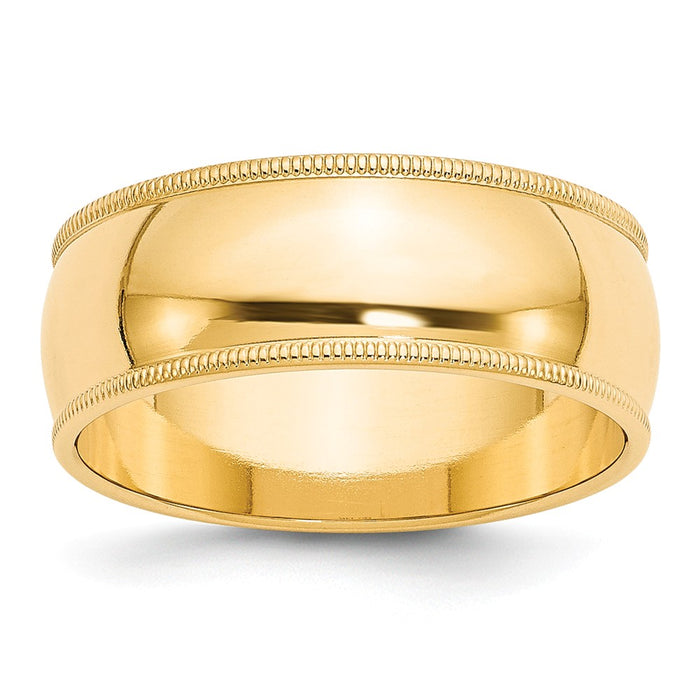 14k Yellow Gold 8mm Milgrain Half Round Wedding Band Size 8.5