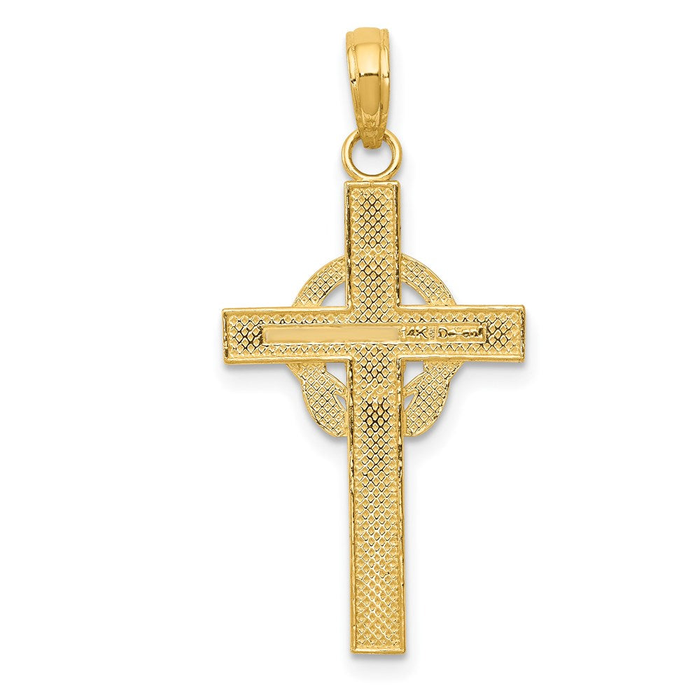 Million Charms 14K Yellow Gold Themed Polished Claddagh Relgious Cross Pendant