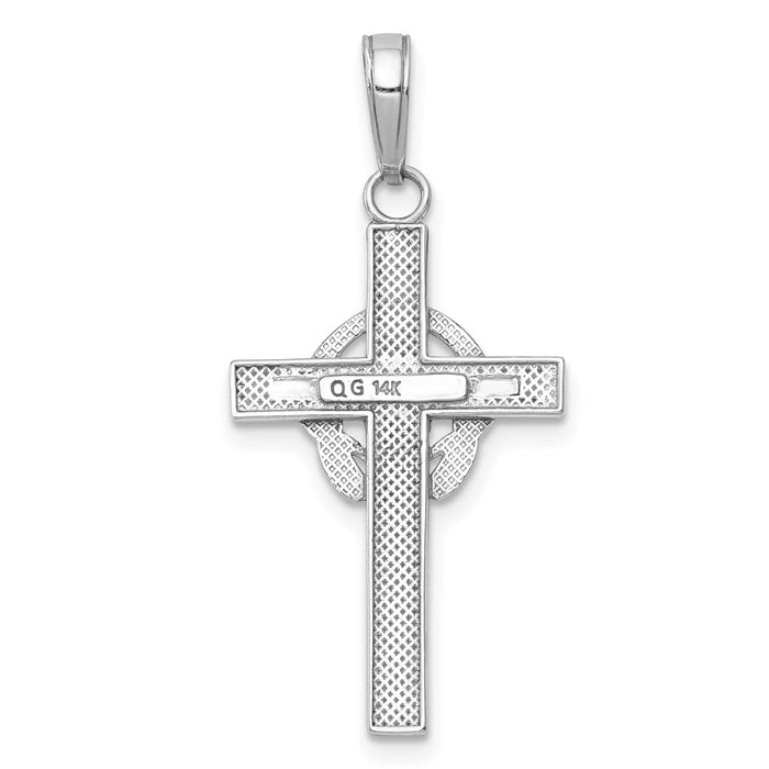 Million Charms 14K White Gold Themed Polished Claddagh Relgious Cross Pendant