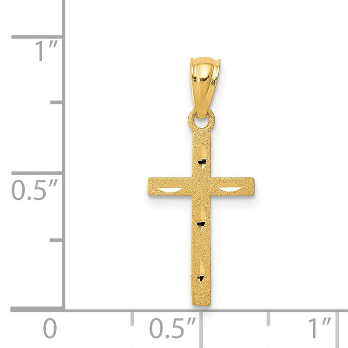 Million Charms 14K Yellow Gold Themed Satin & Diamond-Cut Relgious Cross Pendant