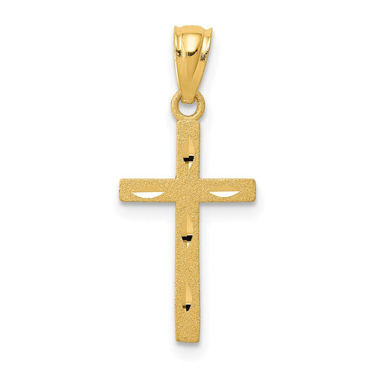 Million Charms 14K Yellow Gold Themed Satin & Diamond-Cut Relgious Cross Pendant