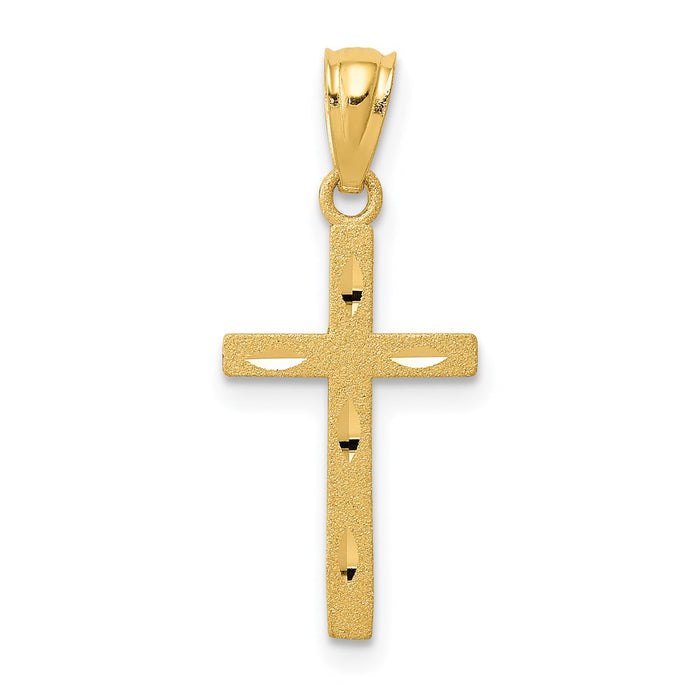 Million Charms 14K Yellow Gold Themed Satin & Diamond-Cut Relgious Cross Pendant