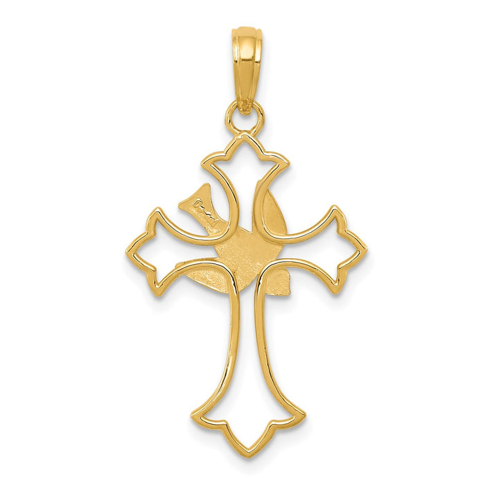 Million Charms 14K Yellow Gold Themed Dove Relgious Cross Pendant