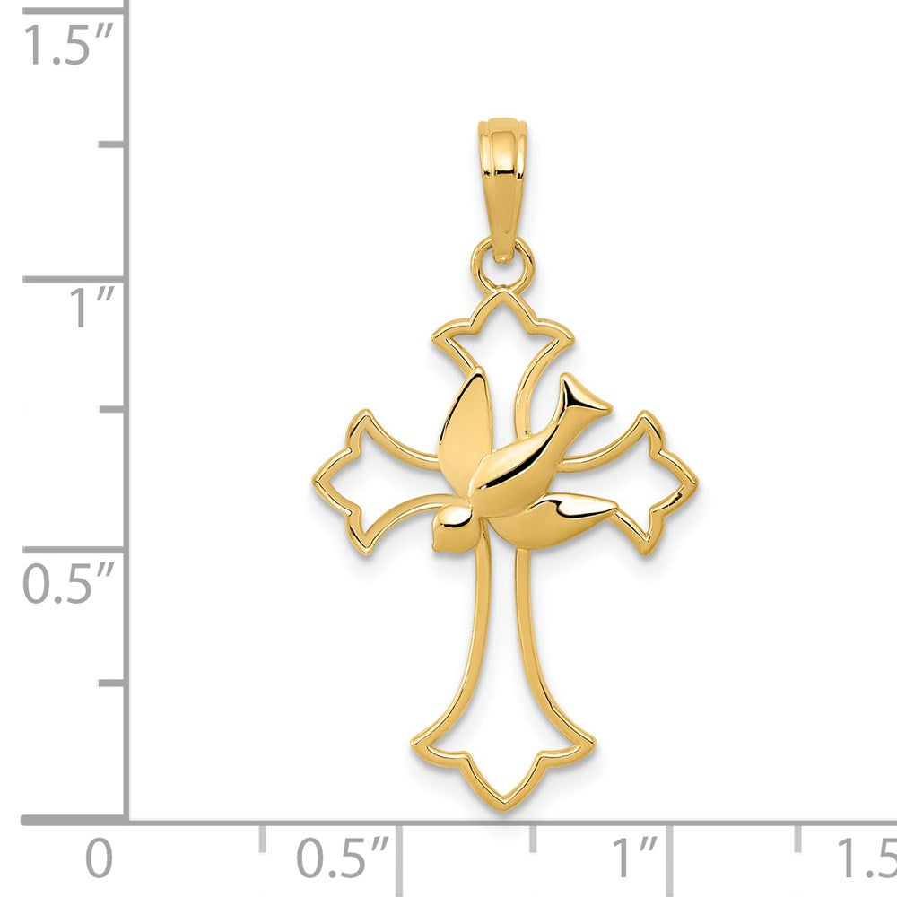 Million Charms 14K Yellow Gold Themed Dove Relgious Cross Pendant