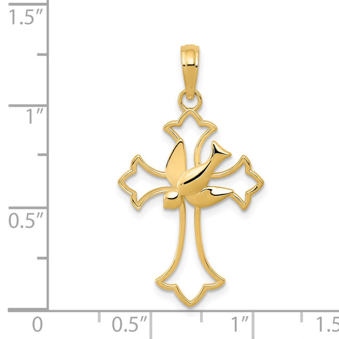 Million Charms 14K Yellow Gold Themed Dove Relgious Cross Pendant