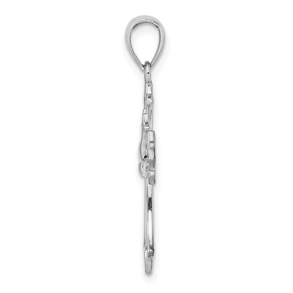 Million Charms 14K White Gold Themed Polished Relgious Cross With Dove Charm
