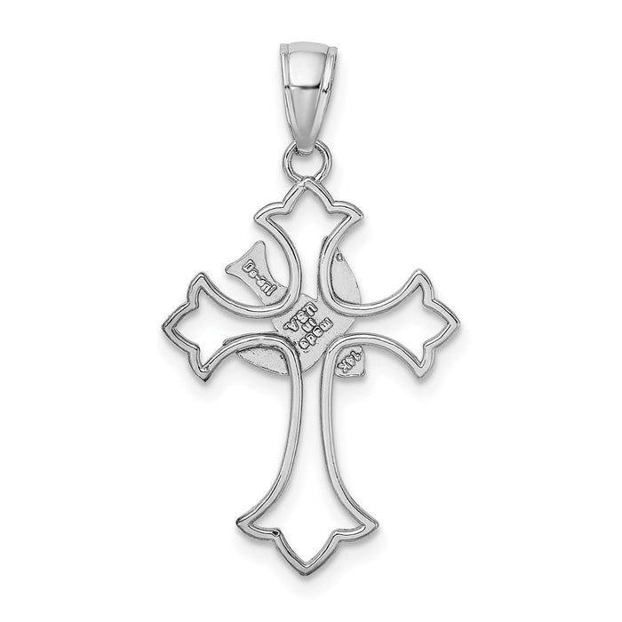 Million Charms 14K White Gold Themed Polished Relgious Cross With Dove Charm