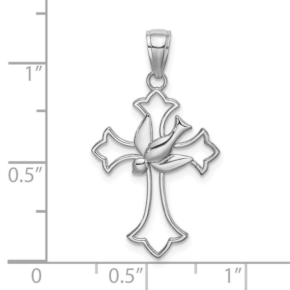 Million Charms 14K White Gold Themed Polished Relgious Cross With Dove Charm