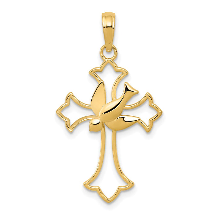 Million Charms 14K Yellow Gold Themed Dove Relgious Cross Pendant