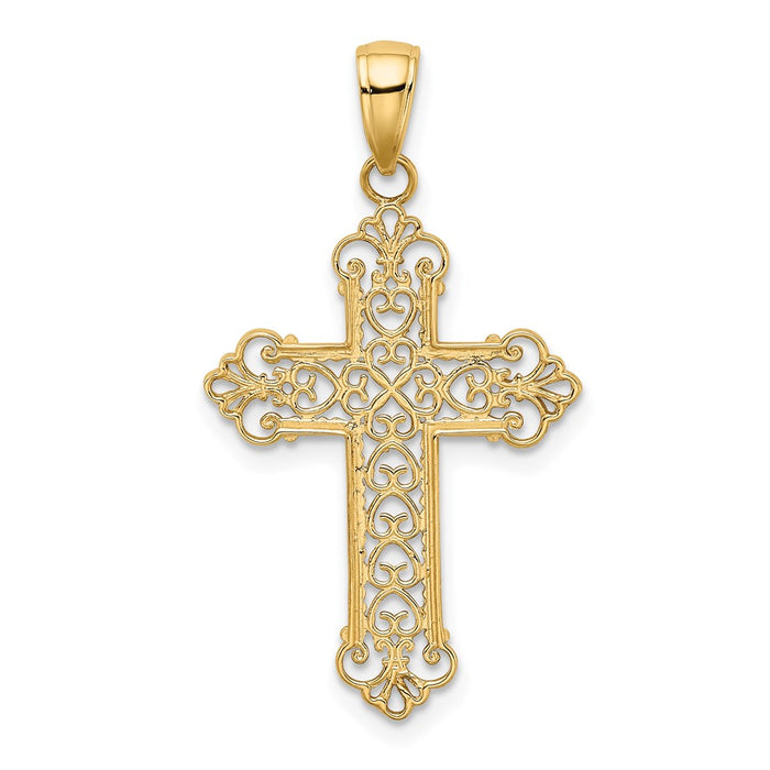 Million Charms 14K Yellow Gold Themed Fleur De Lis Relgious Cross Charm