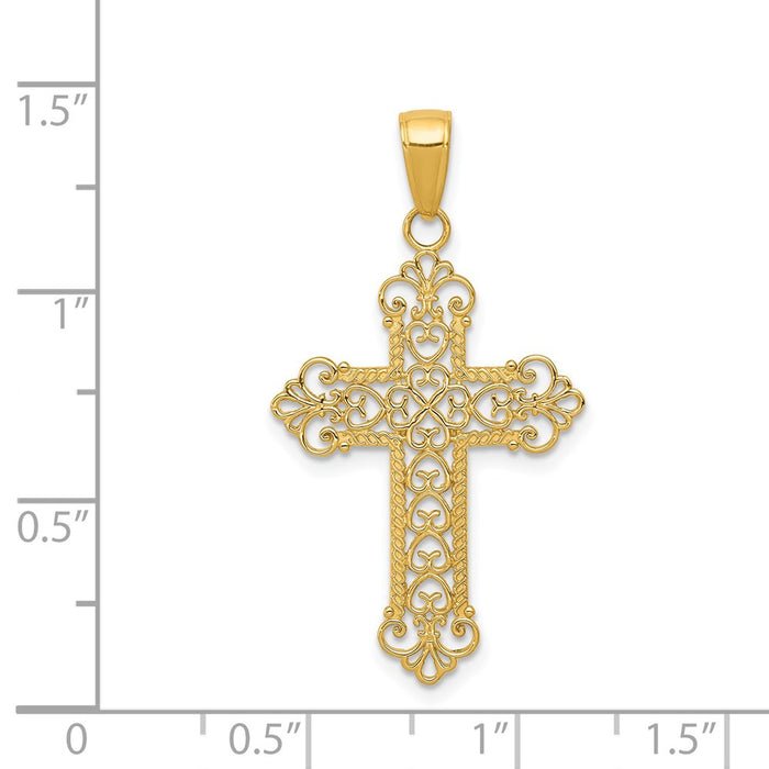 Million Charms 14K Yellow Gold Themed Fleur De Lis Relgious Cross Charm