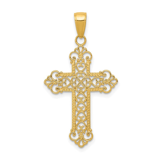Million Charms 14K Yellow Gold Themed Fleur De Lis Relgious Cross Charm