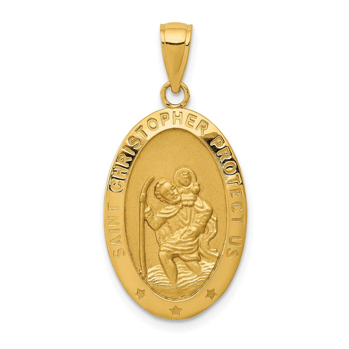 Million Charms 14K Yellow Gold Themed Religious Saint Christopher Medal Pendant