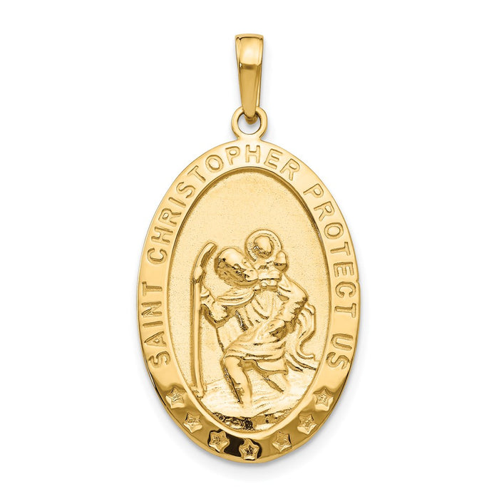 Million Charms 14K Yellow Gold Themed Religious Saint Christopher Medal Pendant