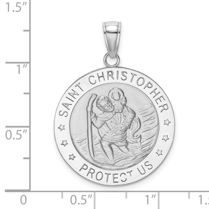 Million Charms 14K White Gold Themed Polished & Satin Christopher Medal Charm