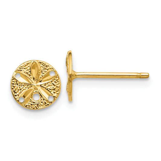 Million Charms 14k Yellow Gold Diamond-Cut Sand Dollar Post Earrings, 8mm x 8mm