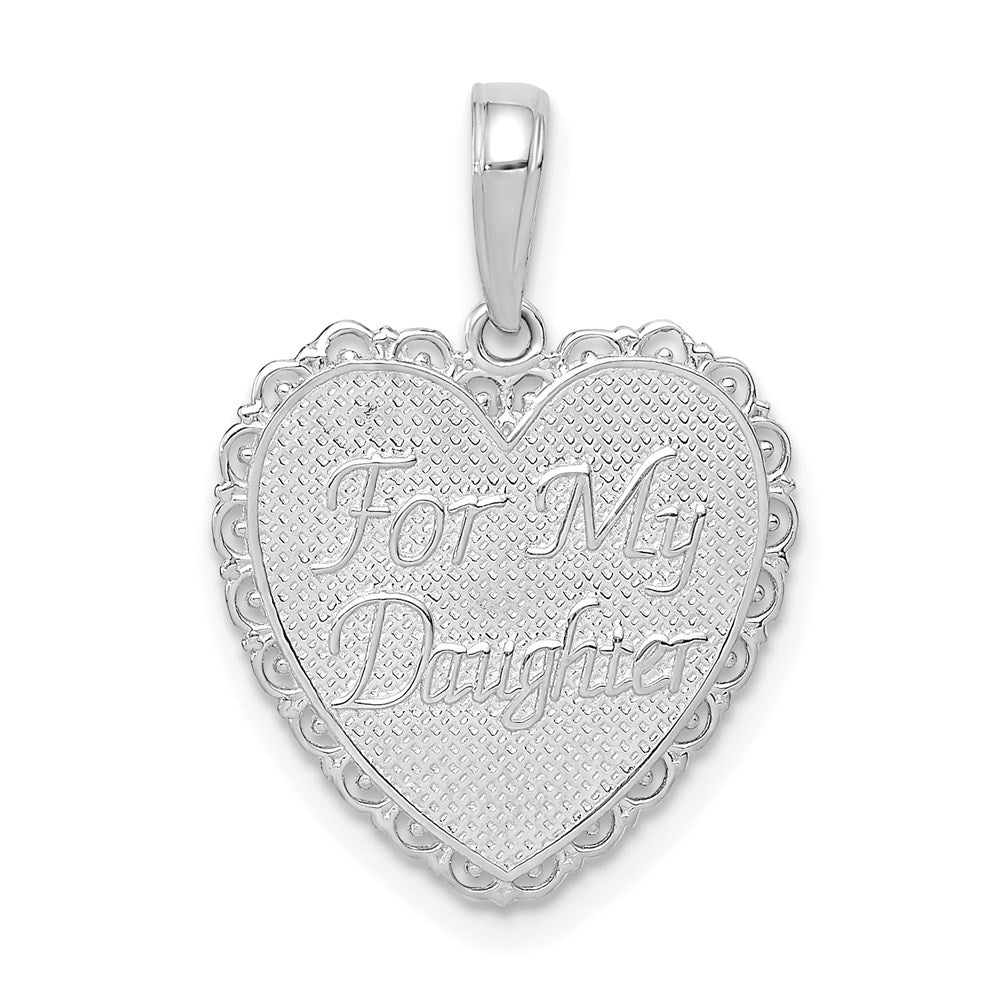 Million Charms 14K White Gold Themed Reversible For My Daughter Heart Pendant