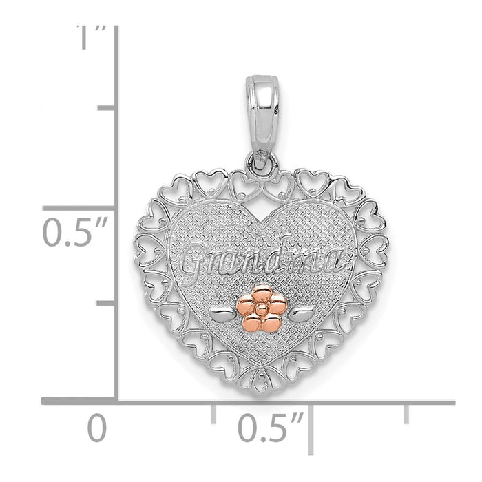 Million Charms 14K Two-Tone Polished Grandma & Flower In Heart Border Heart Pendant